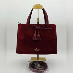 Kate Spade Hayes Burgundy Suede And Pebble Leather Tote Crossbody